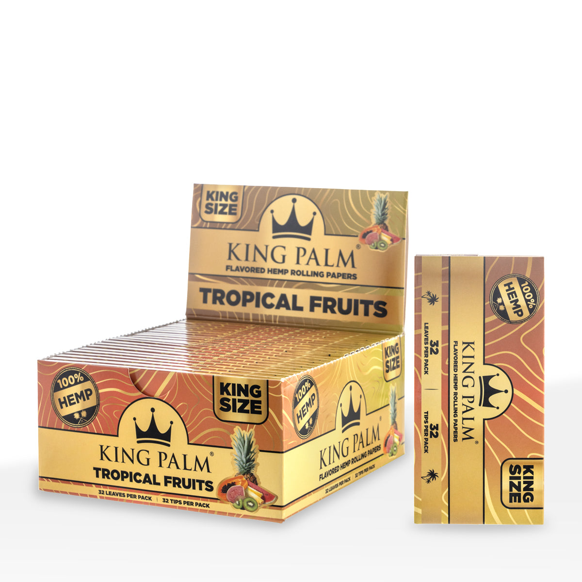 King Palm™ | Hemp King Size Joint Rolling Papers + Tips | 32 Pack - 22 Count - Various Flavors Rolling Papers + Tips King Palm Tropical Fruit  