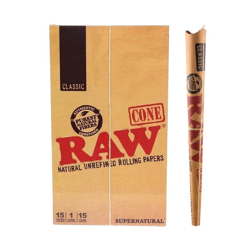 RAW® | Supernatural Cones 21g | 280mm - Unbleached Brown - 15 Count Pre-Rolled Cones Raw   