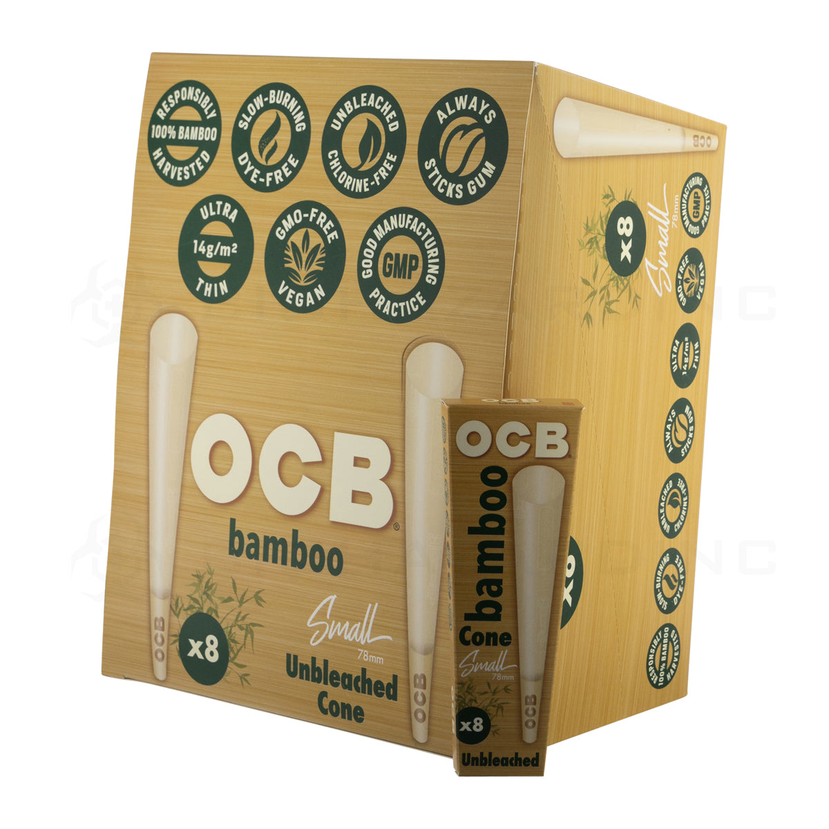 OCB® | Bamboo Unbleached Cones 1¼ Size | 78mm - Bamboo - 32 Count Pre-Rolled Cones OCB   