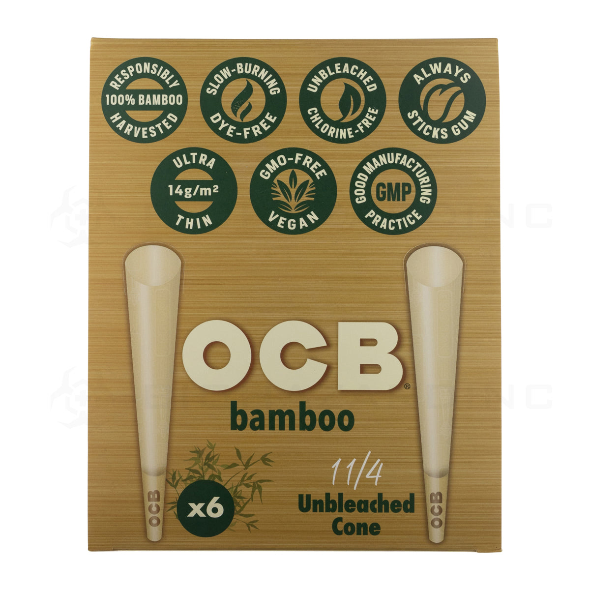 OCB® | Bamboo Unbleached Cones 1¼ Size | 78mm - Unbleached Brown - 32 Count Pre-Rolled Cones OCB   