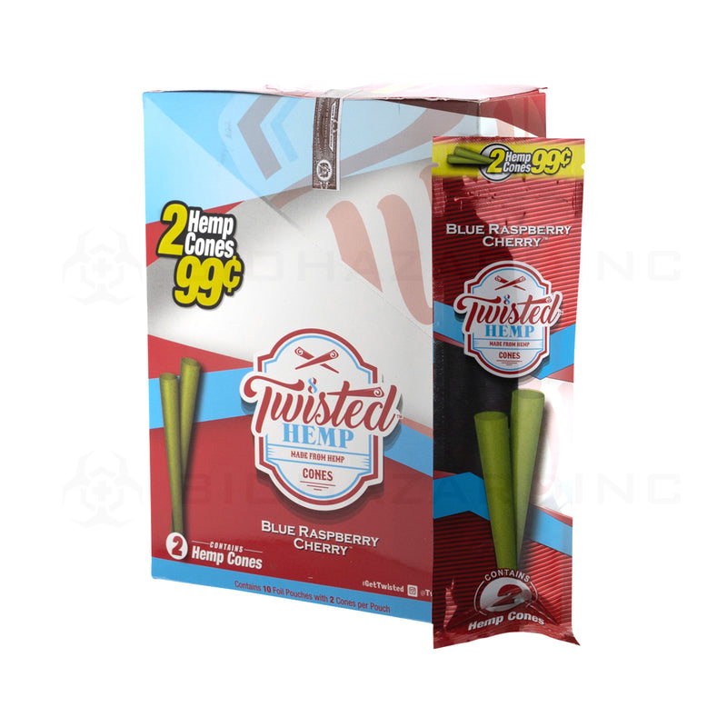 Twisted Hemp™ | Wholesale Pre-Rolled Hemp Cones | 110mm - Various Flavors - 10 Count Pre-Rolled Cones Twisted Hemp Blue Raspberry Cherry  