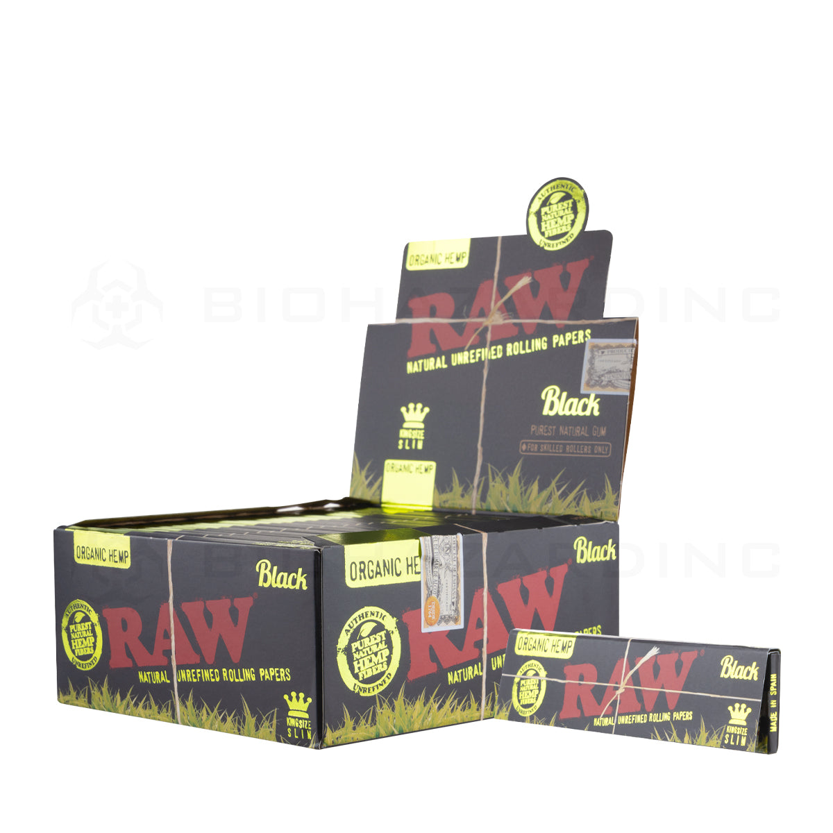 RAW® | 'Retail Display' Black Unbleached Rolling Papers | Organic Hemp - Various Sizes Rolling Papers Raw King Slim - 110mm - 32/Pack - 50 Count  
