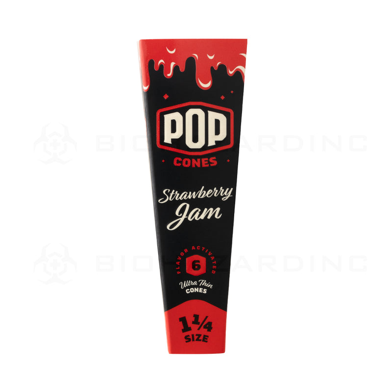 Pop Cones |  Pre-Rolled Cones 1¼ Size | 78mm - Various Flavors - 6 Pack 24 Count Pre-Rolled Cones Biohazard Inc Strawberry Jam  
