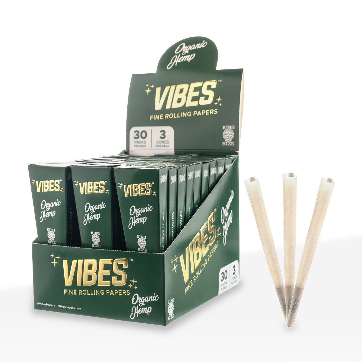 Vibes® | Wholesale Pre-Rolled Cones King Size | 110mm - Organic Hemp - Various Counts Pre-Rolled Cones Vibes 30 Count - 3/Pack  