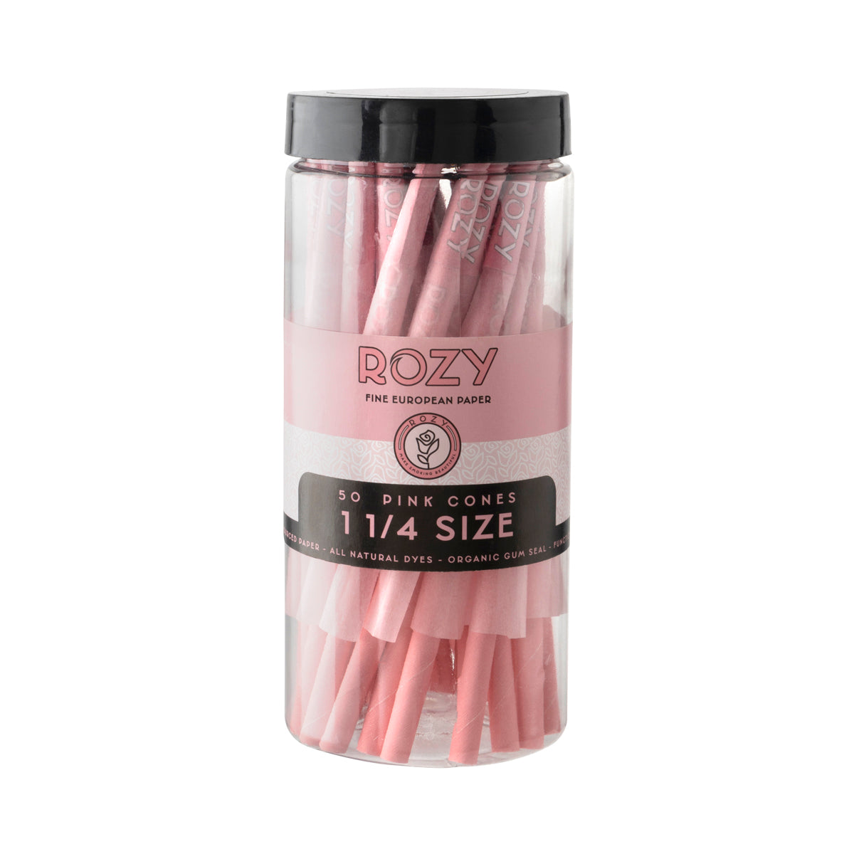 Rozy Pink | Pre-Rolled Cones 1¼ Size Jar | 84mm - Pink - 50 Count Pre-Rolled Cones Rozy   