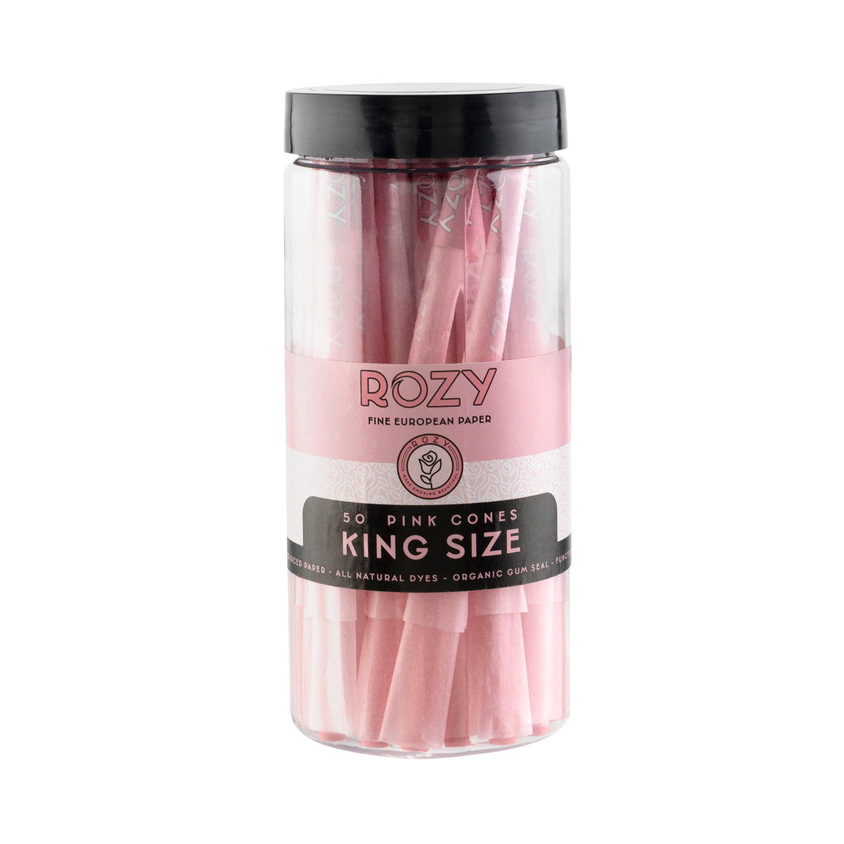 Rozy Pink | Pre-Rolled Cones King Size Jar | 109mm - Pink - 50 Count Pre-Rolled Cones Rozy   