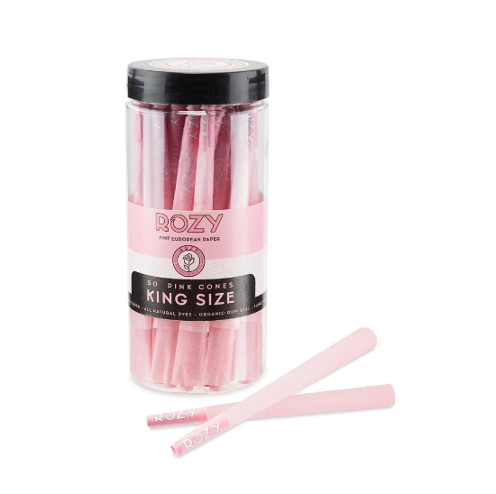 Rozy Pink | Pre-Rolled Cones King Size Jar | 109mm - Pink - 50 Count Pre-Rolled Cones Rozy   