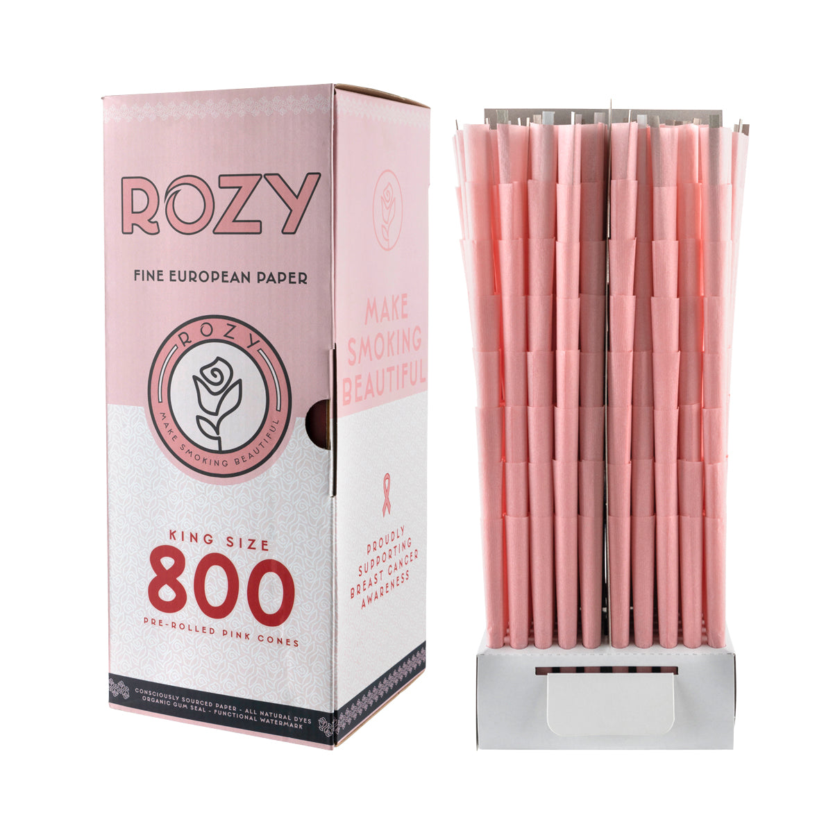 Rozy Pink | Bulk Pre-Rolled Cones King Size | 109mm - Pink - 800 Count Pre-Rolled Cones Rozy   