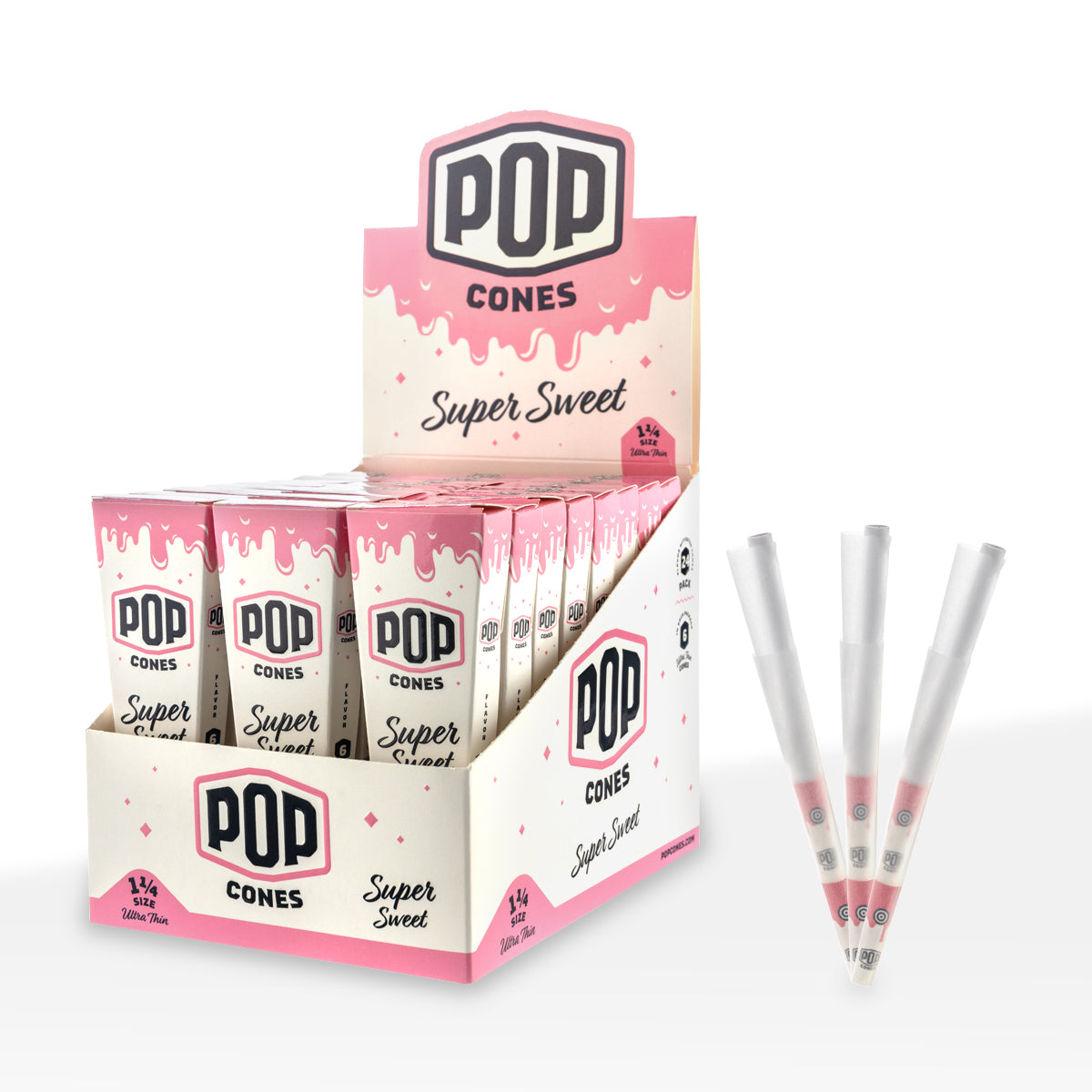 Pop Cones | Ultra Thin Pre-Rolled Cones 1¼ Size | 78mm - Various Flavors - 6 Pack 24 Count Pre-Rolled Cones Biohazard Inc Super Sweet  