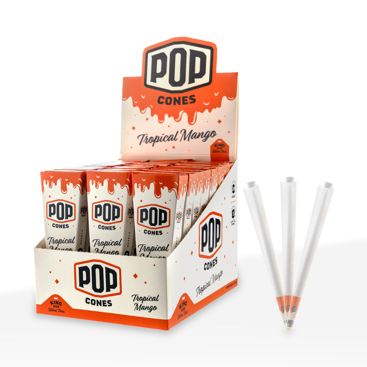 Pop Cones | Ultra Thin Pre-Rolled Cones King Size | 109mm - 3 Pack 24 Count - Various Flavors Pre-Rolled Cones Biohazard Inc Tropical Mango  