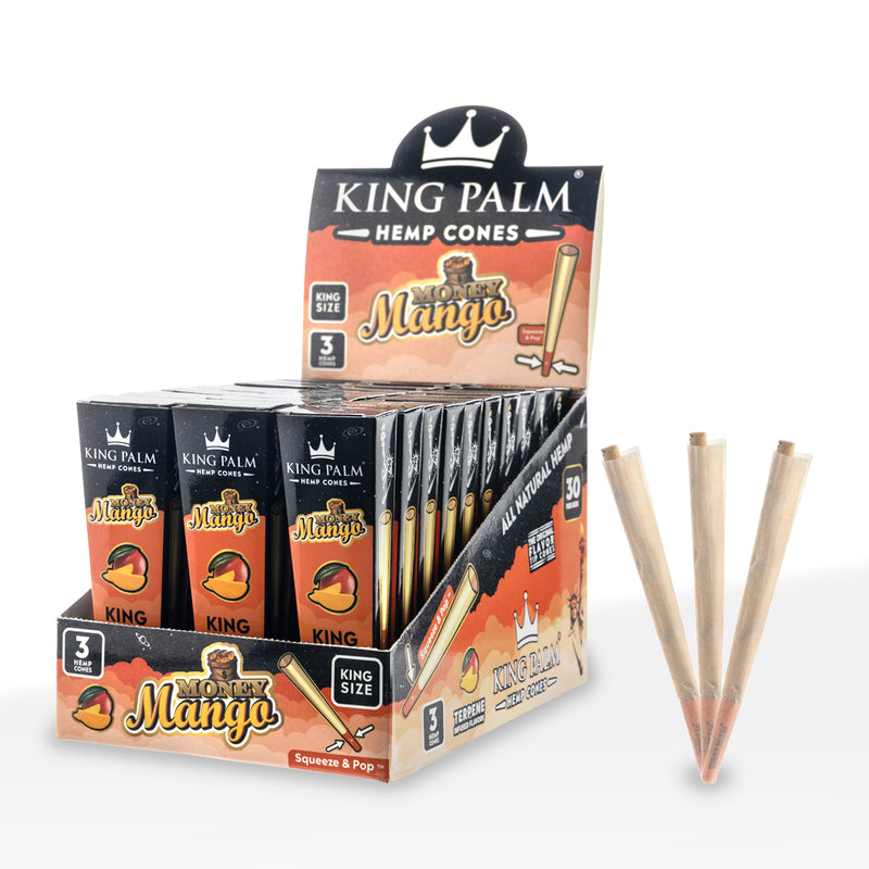 King Palm™ | Hemp Cones King Size | 3 Pack - 30 Count - Various Flavors  Biohazard Inc Money Mango  King Palm™ | Hemp Cones King Size | 3 Pack - 30 Count - Money Mango