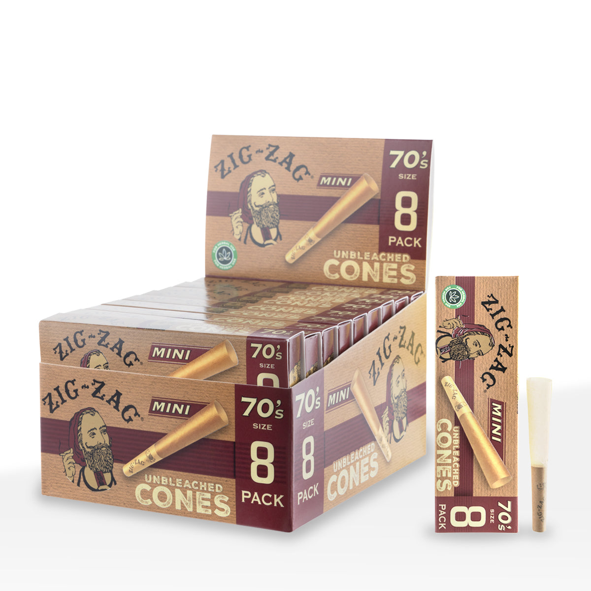 Zig Zag | Pre-Rolled Cones Mini's | 70mm - 18 Count - Various Styles Pre-Rolled Cones Zig Zag Unbleached Cones  
