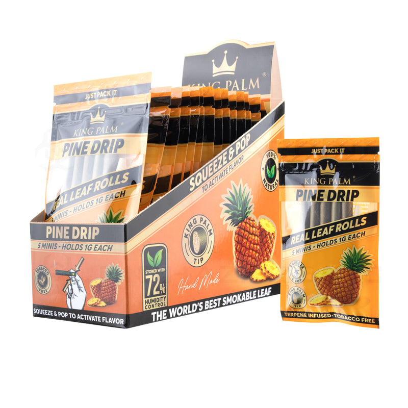 King Palm™ | Wholesale Mini Rolls | 15 Count - Various Flavors Palm Pre Rolled Wraps King Palm Pine Drip  