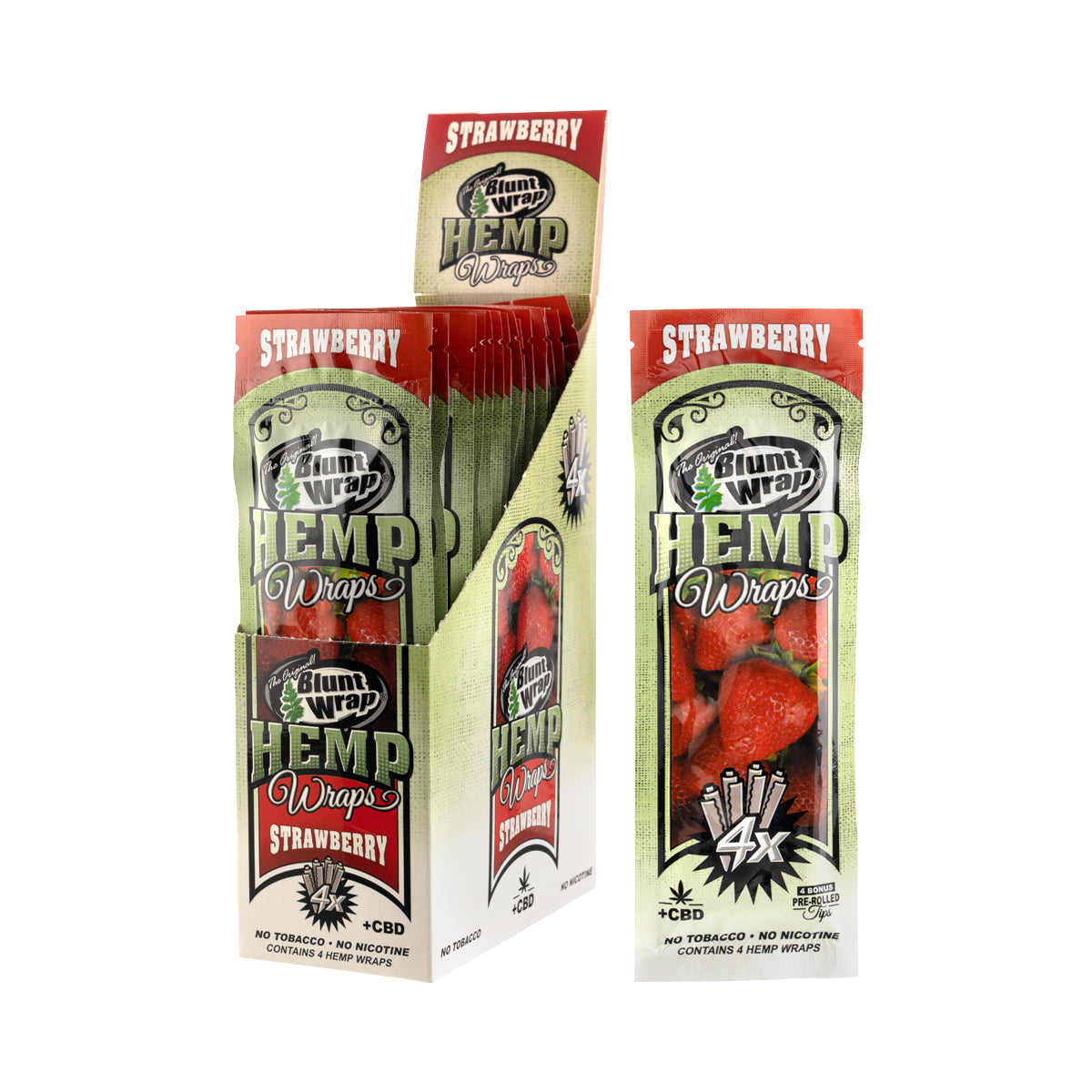 Original Blunt Wrap | 'Retail Display' Hemp Wrap | 105mm - Various Flavors - 15 Count Hemp Wraps Original Blunt Wrap Strawberry  
