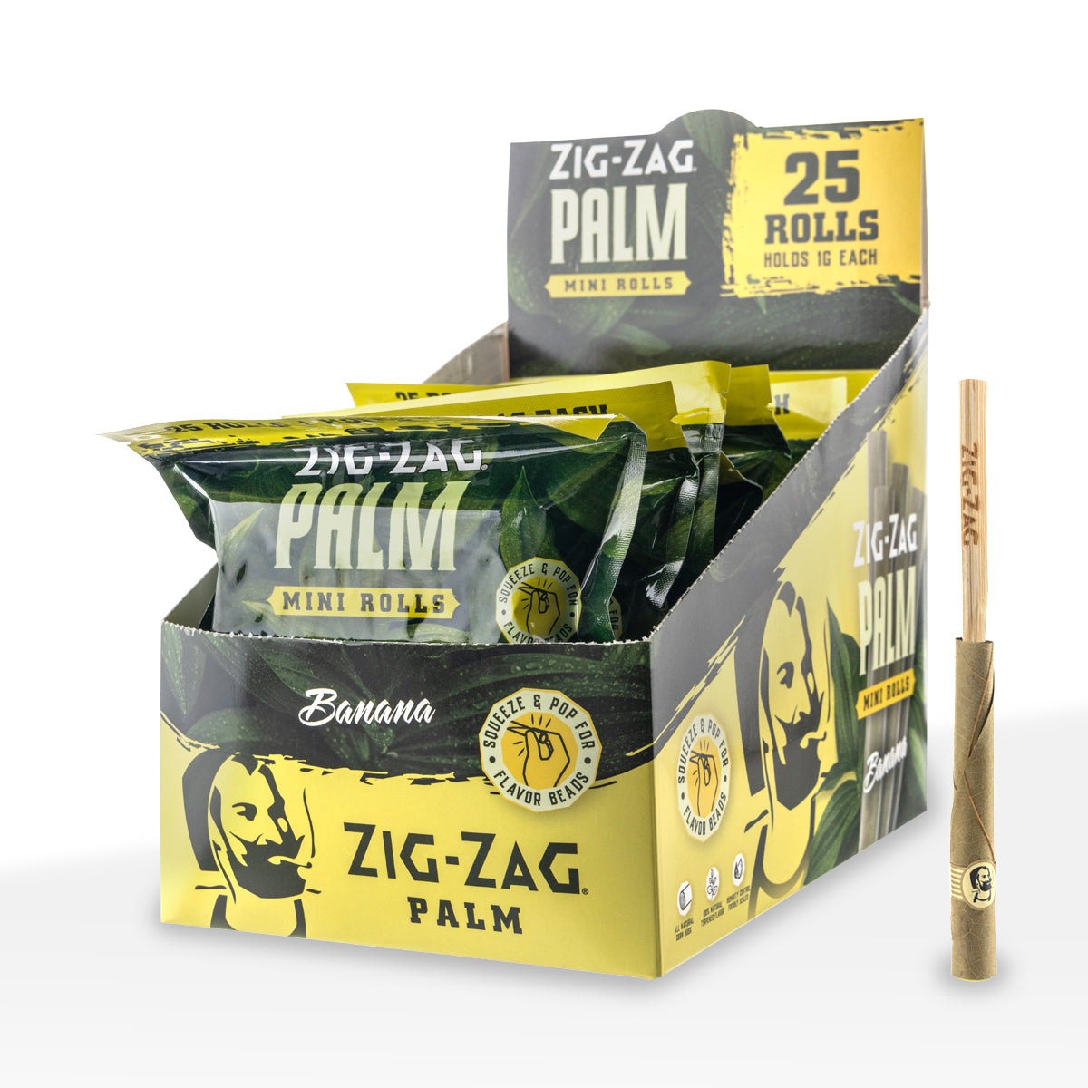 Zig-Zag® | Palm Mini Rolls | 25 pack - 8 Count Palm Pre Rolled Wraps Zig Zag Banana  