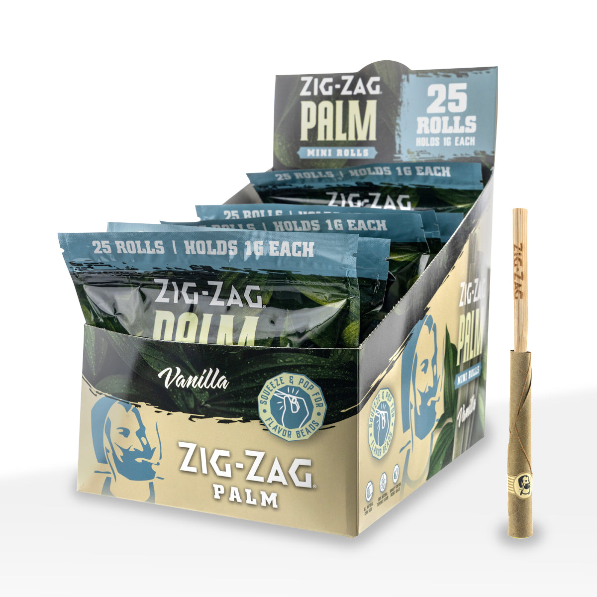 Zig-Zag® | Palm Mini Rolls | 25 pack - 8 Count Palm Pre Rolled Wraps Zig Zag Vanilla  