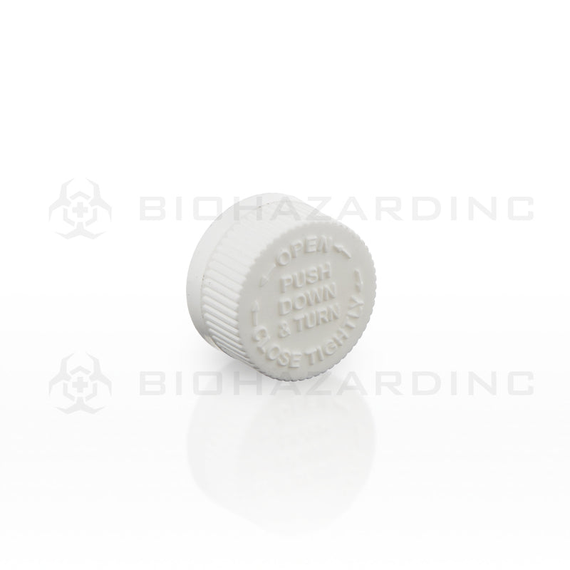 Child Resistant | Polypropylene Plastic Caps | 22mm - White - 144 Count Child Resistant Cap Biohazard Inc   