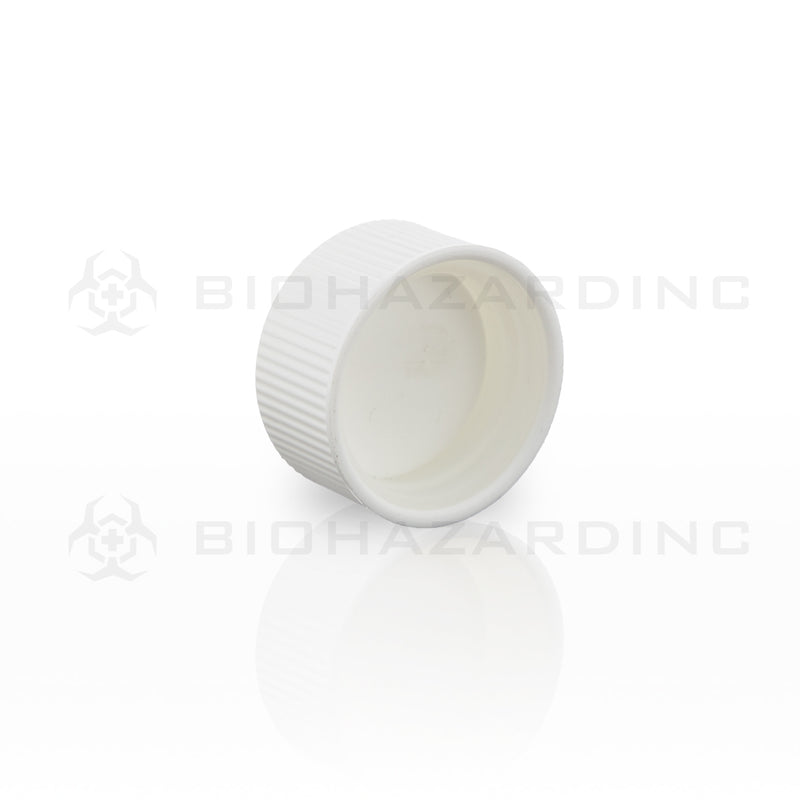 Child Resistant | Plastic Caps w/ Embossed Text | 28mm - White - 126 Count Child Resistant Cap Biohazard Inc   