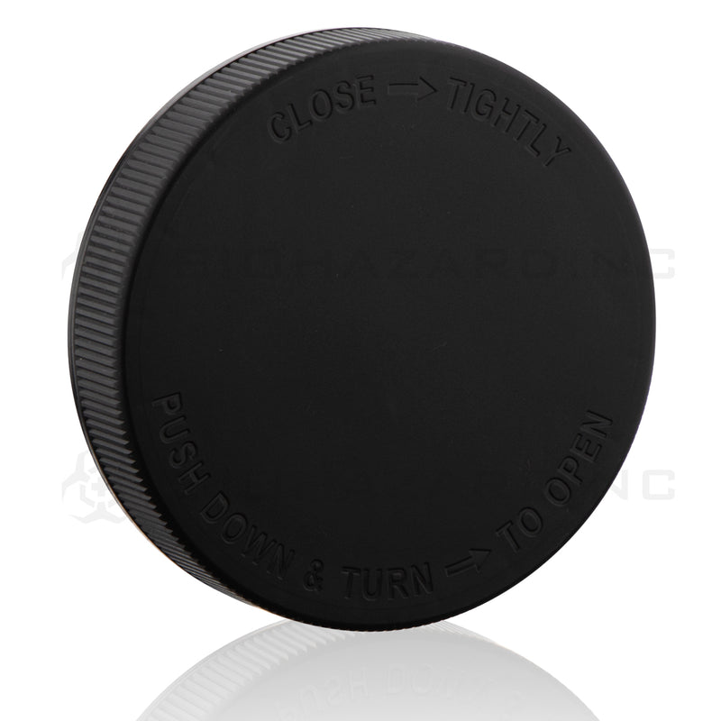 Child Resistant | Ribbed Push Down & Turn Plastic Caps | 89mm - Gloss Black Child Resistant Cap Biohazard Inc   