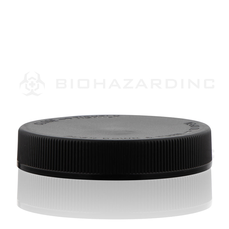 Child Resistant | Ribbed Push Down & Turn Plastic Caps | 89mm - Gloss Black Child Resistant Cap Biohazard Inc   