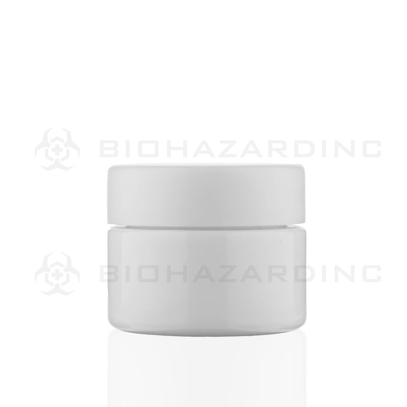 Child Resistant | Straight Sided Glass Jars w/ Flush Caps - Opaque White | Various Sizes Child Resistant Jar Biohazard Inc 53mm - 2oz - 200 Count  