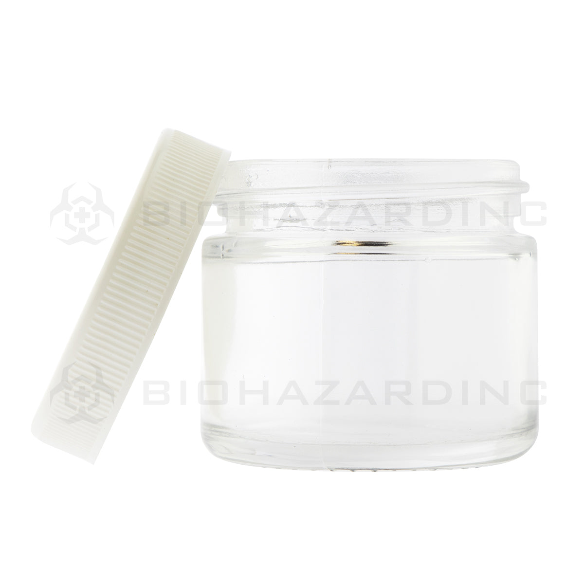 Glass Jar | Clear Glass Jars w/ Ribbed Caps - Matte White | 2oz - 240 Count Glass Jar Biohazard Inc   
