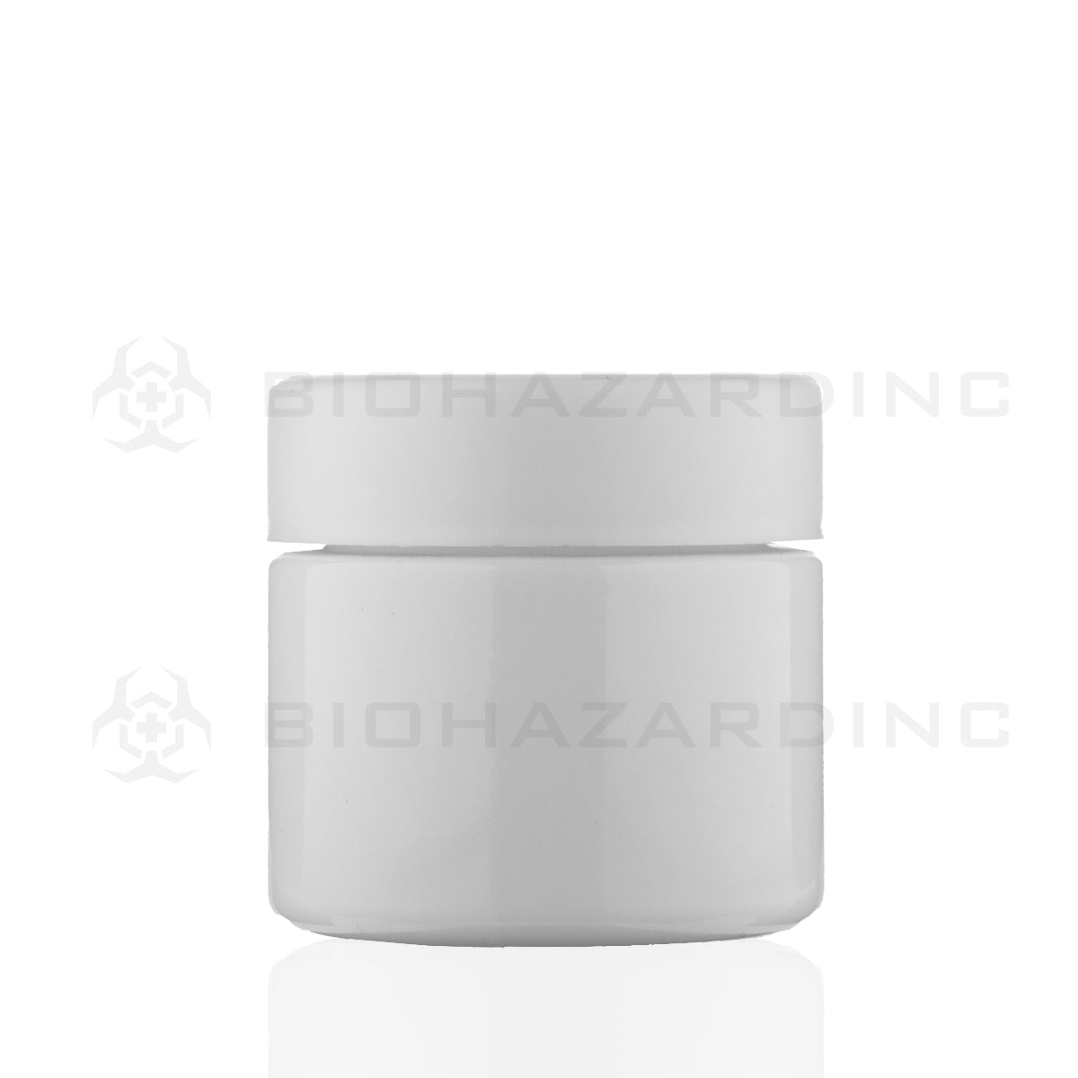 Child Resistant | Straight Sided Glass Jars w/ Flush Caps - Opaque White | Various Sizes Child Resistant Jar Biohazard Inc 50mm - 3oz - 150 Count  