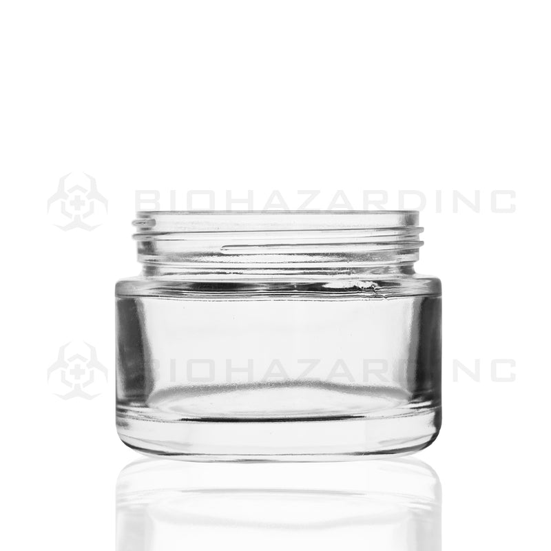 Glass Jar | Rounded Base Heavy Wall Glass Jars - Clear | 65mm - 3oz - 100 Count Glass Jar Biohazard Inc   