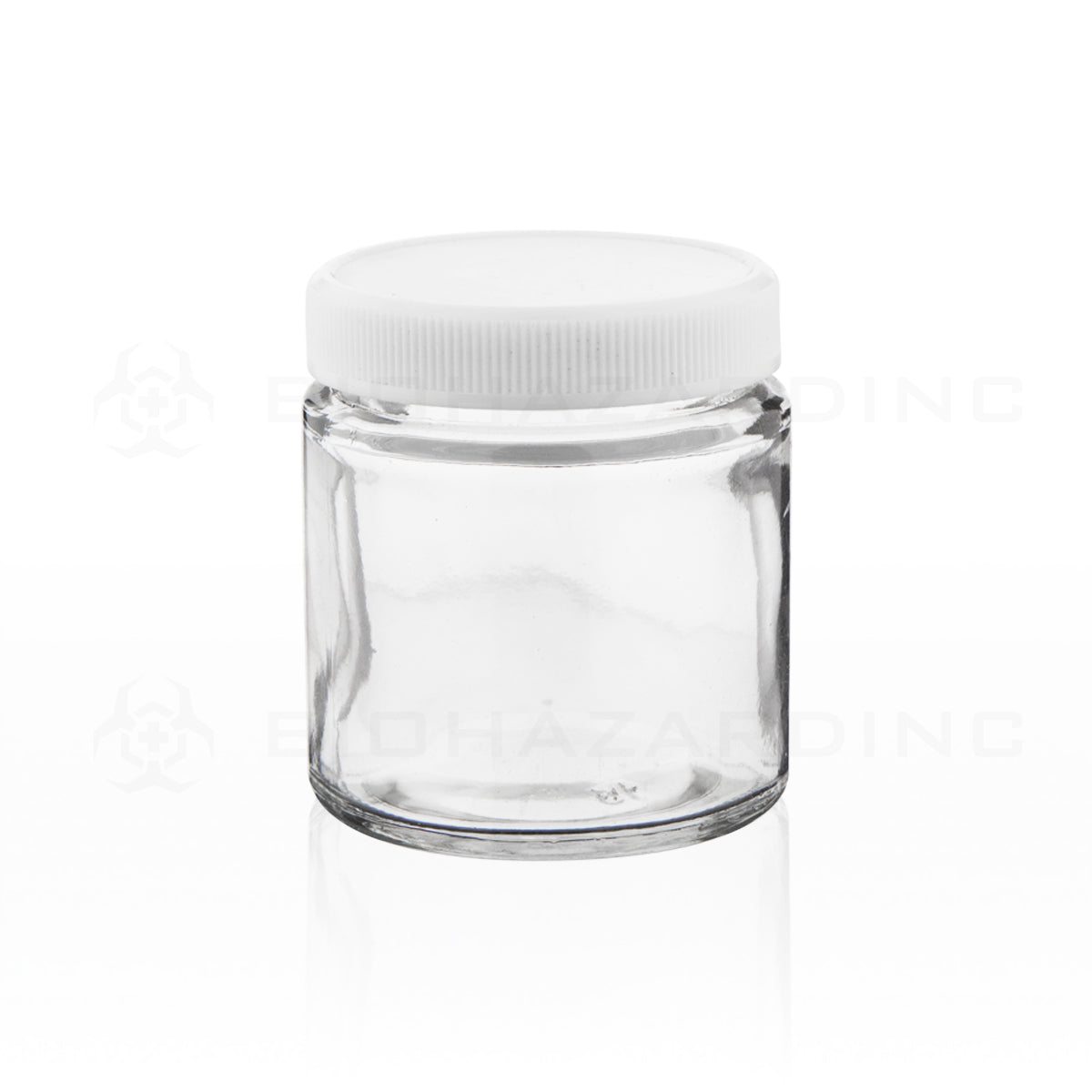 Glass Jar | Straight Sided Clear Glass Jars w/ White Caps | 3.5oz - 24 Count Glass Jar Biohazard Inc   