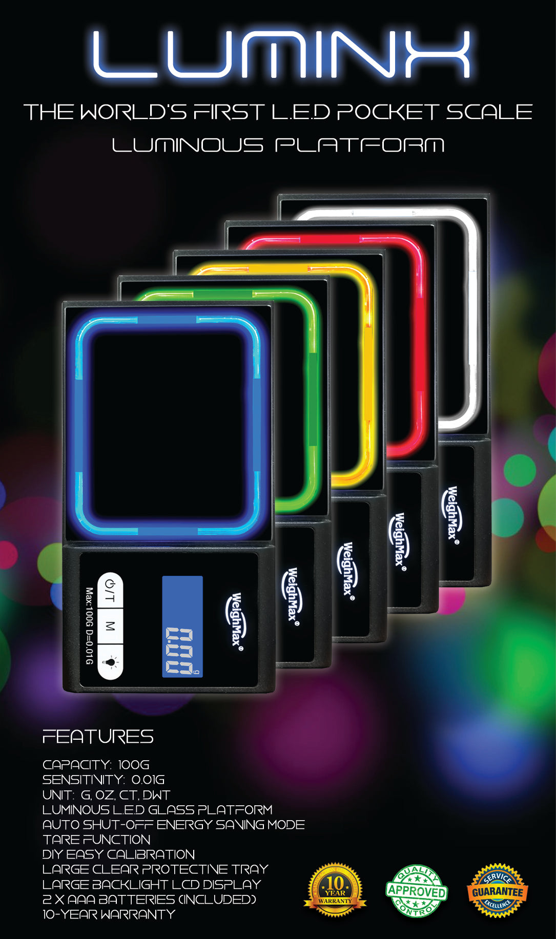 WeighMax | Luminx Digital Scale | 100g Capacity - 0.01g Readability - Various Colors Scale Biohazard Inc   