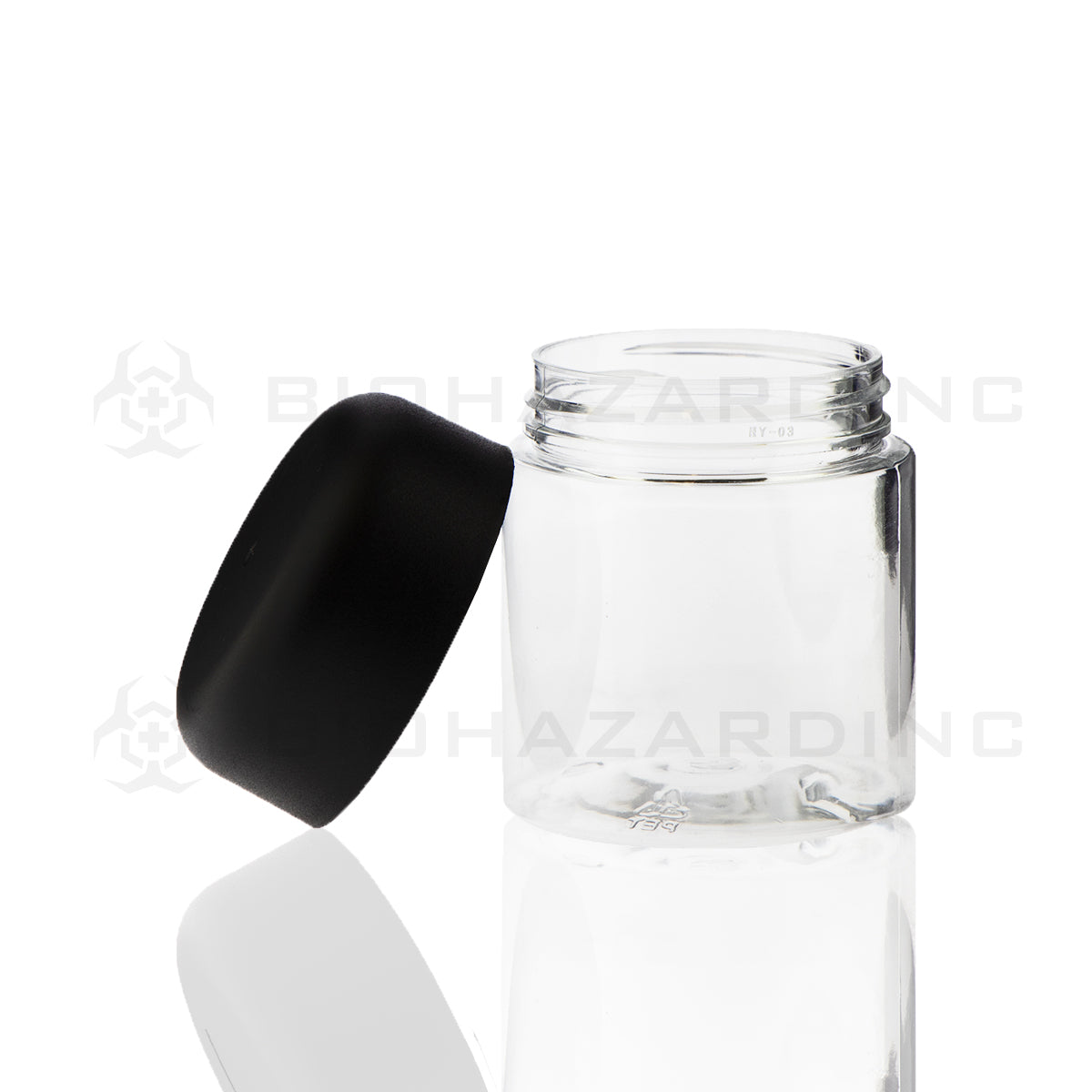 Child Resistant | Clear Plastic Jars w/ Black Dome Caps | 4oz - Clear/Black - 100 Count Child Resistant Jar Biohazard Inc   