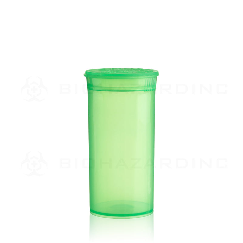 Plastic Pop Top Bottles | 13 Dram - 2 Grams - 315 Count - Various Colors Pop Top Bottle Biohazard Inc Transparent Lime Green  