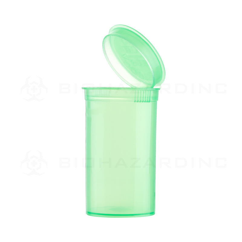 Plastic Pop Top Bottles | 19 Dram - 3.5 Grams - 225 Count - Various Colors Pop Top Bottle Biohazard Inc Transparent Lime Green  
