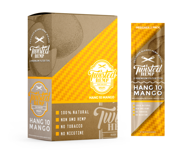 Twisted Hemp™ | Hemp Blunt Wraps w/ Tips | 100mm - Hang 10 Mango - 15 Count