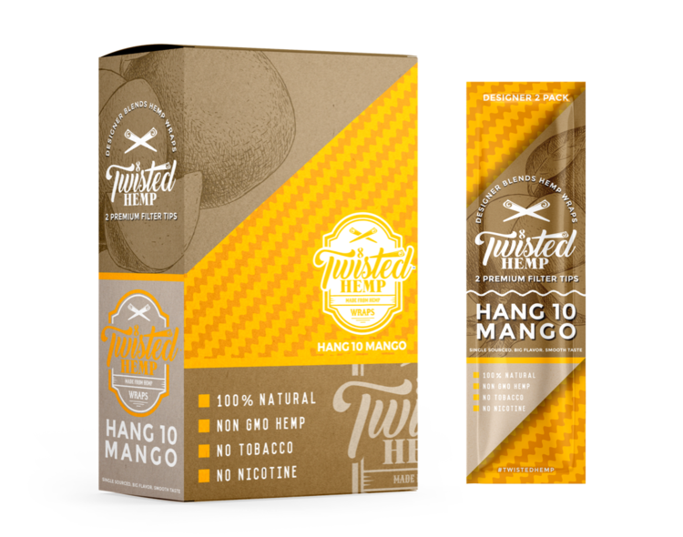 Twisted Hemp™ | Hemp Blunt Wraps w/ Tips | 100mm - Hang 10 Mango - 15 Count Hemp Wraps Twisted Hemp   