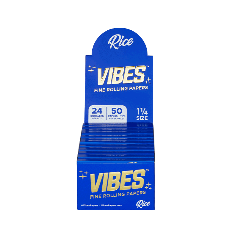 VIBES™ | 'Retail Display' Rice Rolling Papers Classic 1¼ Size + Tips | 78mm - Classic White - 24 Count Rolling Papers Vibes   