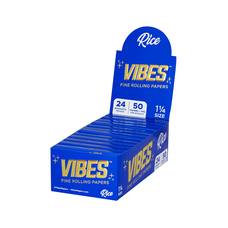 VIBES™ | 'Retail Display' Rice Rolling Papers Classic 1¼ Size + Tips | 78mm - Classic White - 24 Count Rolling Papers Vibes   