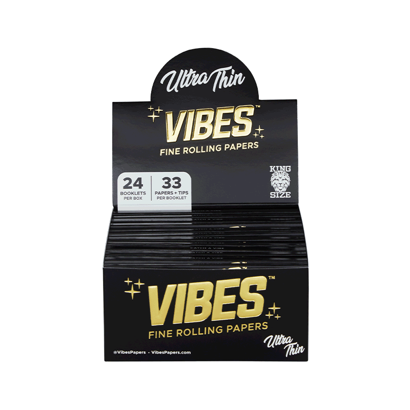 VIBES™ | 'Retail Display' Ultra Thin Rolling Papers + Tips | Natural White - 24 Count - Various Sizes Rolling Papers Vibes King - 110mm - 33/Pack  