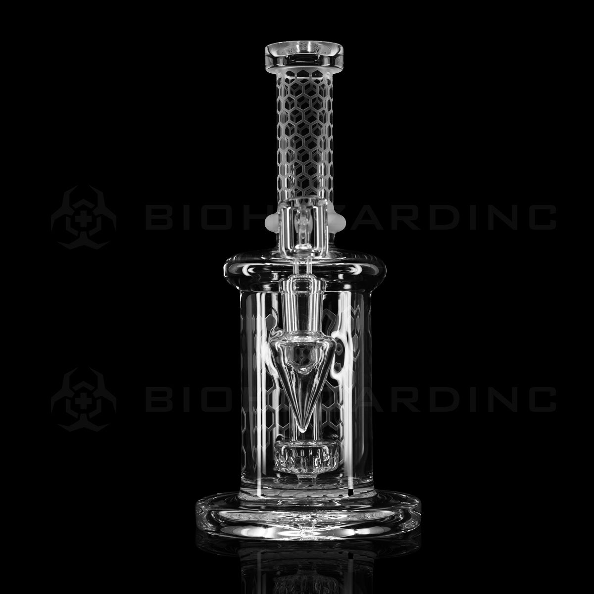 Dab Rig | Deep Etched Banger Hanger w/ Thick Base | 9" - Honeycomb Design Glass Dab Rig Biohazard Inc   