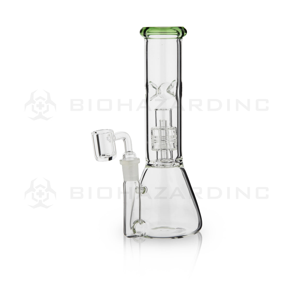 Dab Rig | Single Chamber Grid Percolator Beaker Water Pipe | 8"- 14mm - Various Colors Dab Rig Biohazard Inc Jade Green  