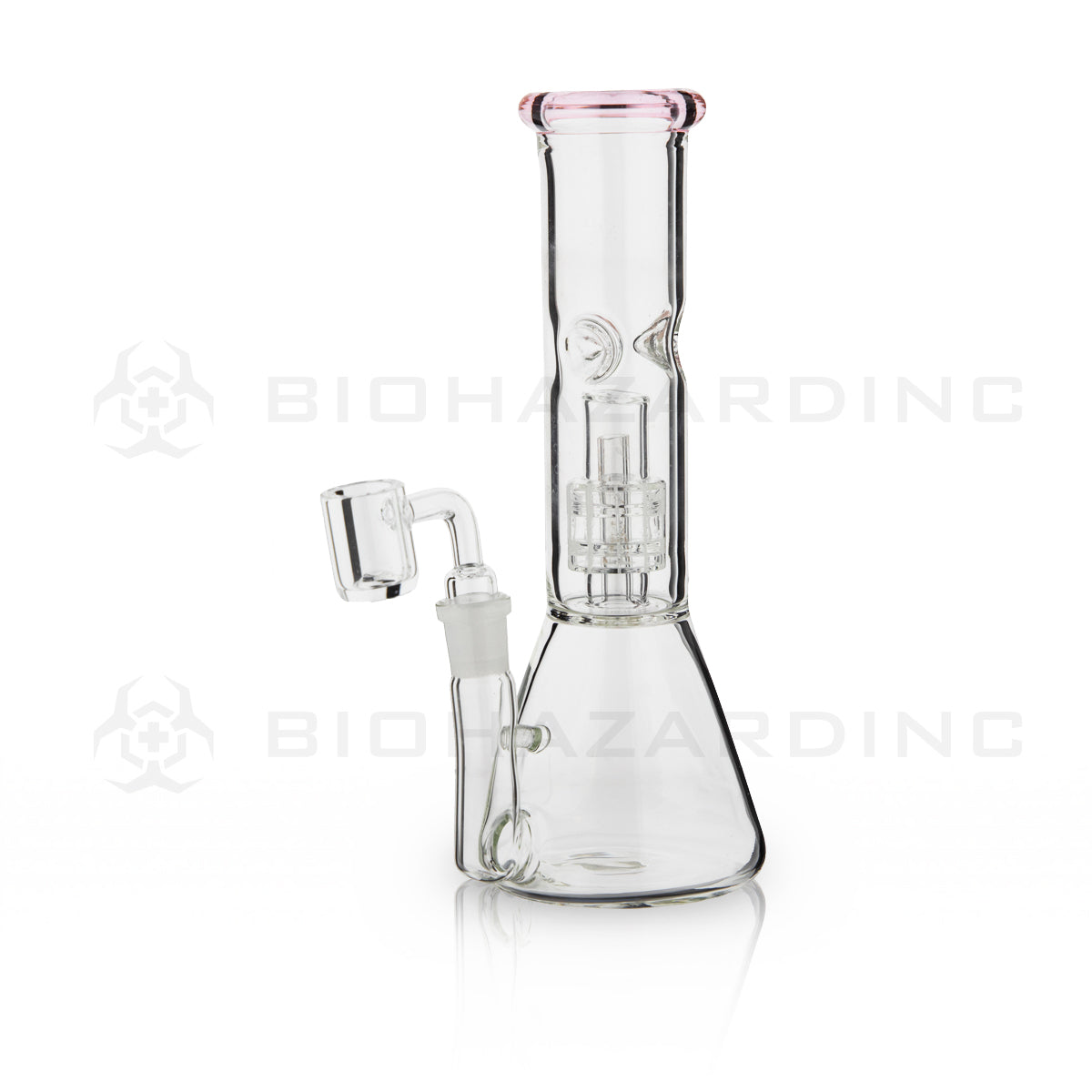 Dab Rig | Single Chamber Grid Percolator Beaker Water Pipe | 8"- 14mm - Various Colors Dab Rig Biohazard Inc Pink  