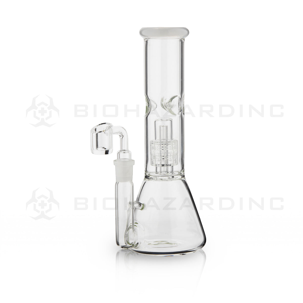 Dab Rig | Single Chamber Grid Percolator Beaker Water Pipe | 8"- 14mm - Various Colors Dab Rig Biohazard Inc White  