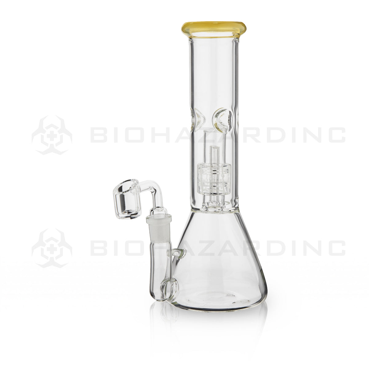Dab Rig | Single Chamber Grid Percolator Beaker Water Pipe | 8"- 14mm - Various Colors Dab Rig Biohazard Inc Yellow  