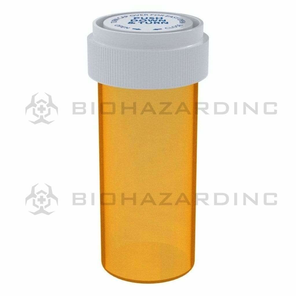 Child Resistant | Transparent Amber Reversible Cap Vials | 16 Dram - 3 Grams - 230 Count Reversible Cap Vial Biohazard Inc   