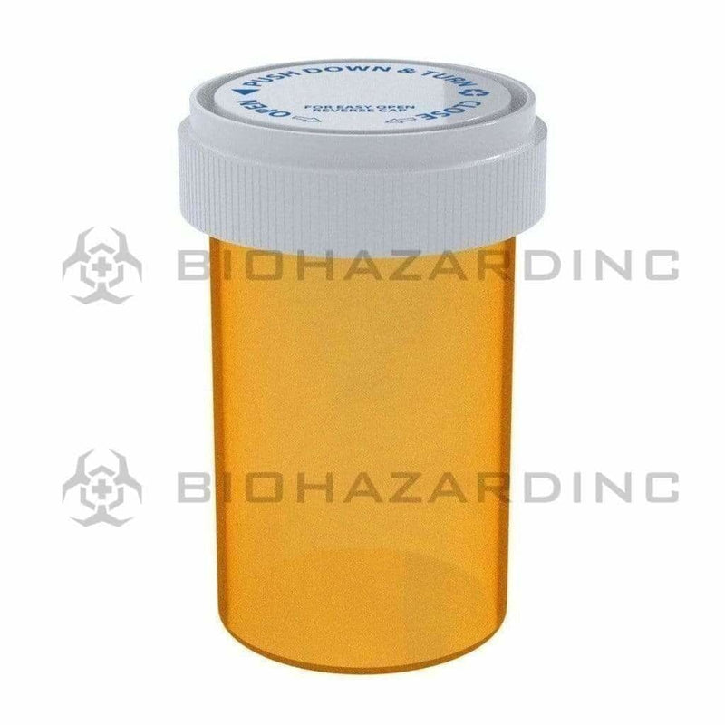 Child Resistant | Transparent Amber Reversible Cap Vials | 20 Dram - 3.5 Grams - Various Counts Reversible Cap Vial Biohazard Inc 240 Count  