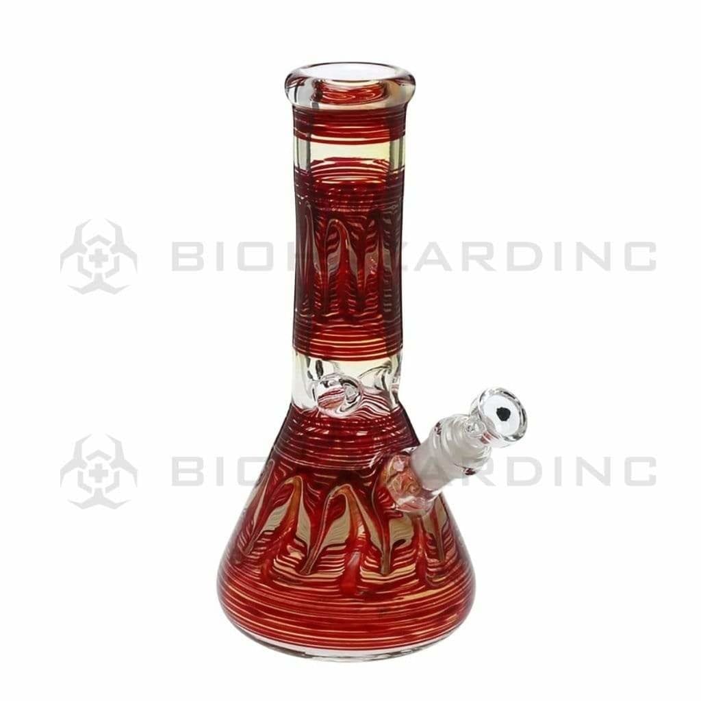 Wrap & Rake | Artistic Beaker Water Pipe | 10" - 19mm - Red & Caramel Glass Bong Biohazard Inc   