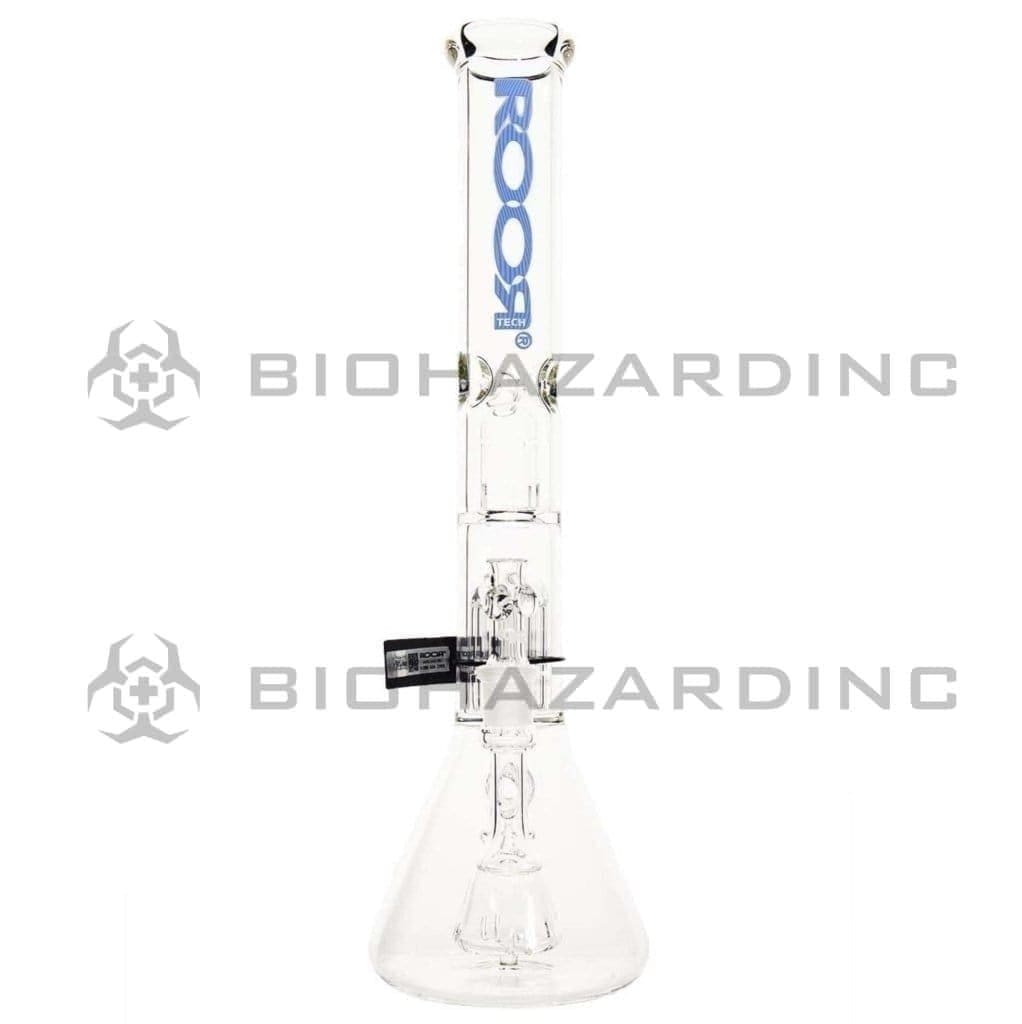 Roor® | 10-Arm Tree Percolator w/ Splash Guard Stemless Beaker Water Pipe | 18" - 19mm - Various Colors Glass Bong Roor Blue Logo  