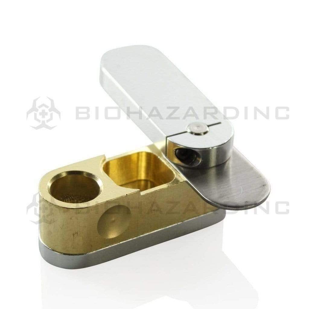 Hand Pipe | Metal Monkey Pipe w/ Stash | 3.5" - Metal - Silver & Gold Metal Hand Pipe Biohazard Inc   