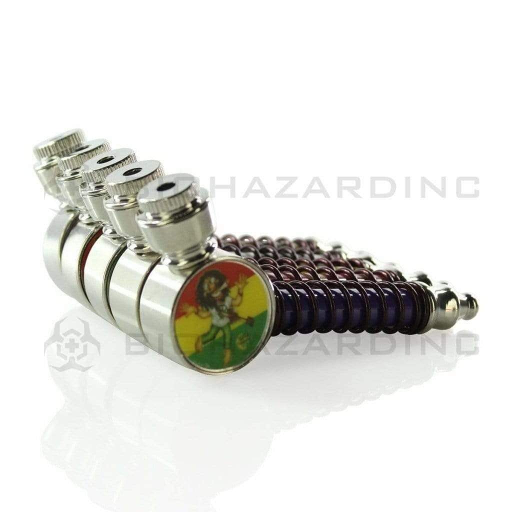 Hand Pipe | Rastafarian Designer Metal w/ Coil Wrap | 3" - Metal - Assorted Designs Metal Hand Pipe Biohazard Inc   