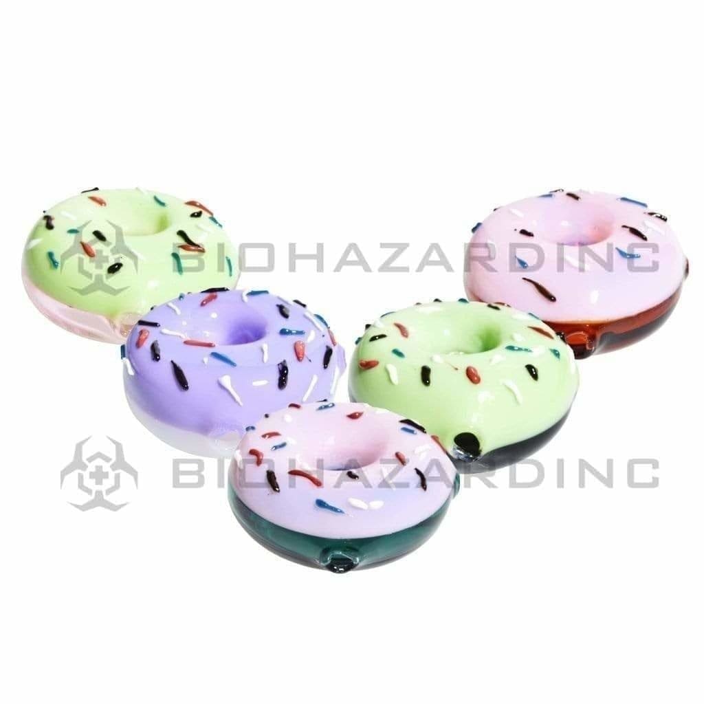 Novelty | Donut Glass Hand Pipe w/ Sprinkles | 3" - Glass - Various Colors Glass Hand Pipe Biohazard Inc Assorted Slyme Colors w/ Sprinkles  